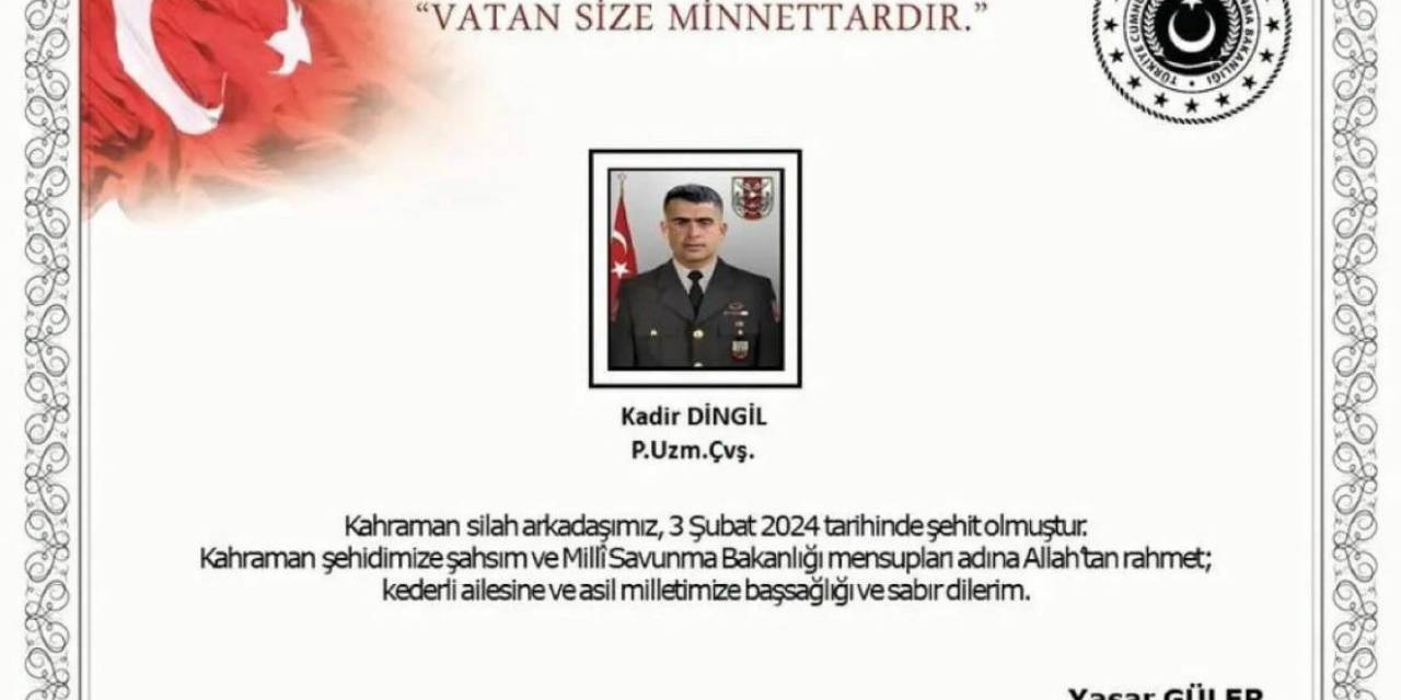 Msb: "Irak'ın Kuzeyinde Bir Kahraman Askerimiz Şehit Oldu"