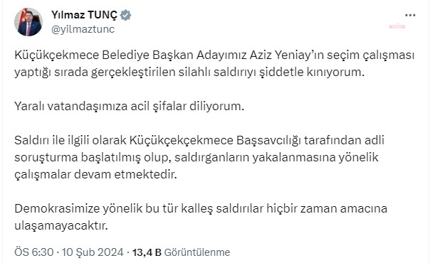 Akp Küçükçekmece Başkan Adayı'nın Seçim Çalışması Sırasındaki Silahlı Saldırıya Tepkiler