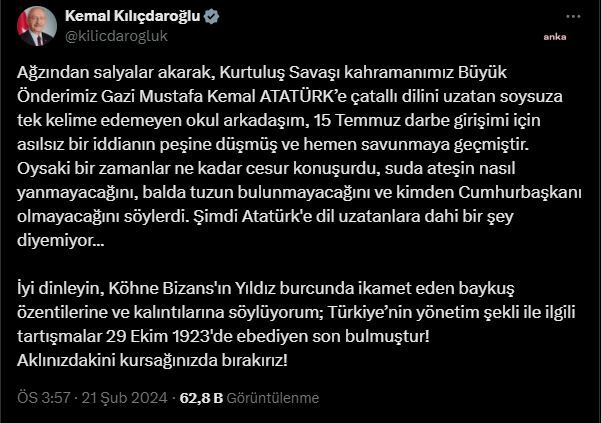 Kemal Kılıçdaroğlu: Türkiye’nin Yönetim Şekliile İlgili Tartışmalar 29 Ekim 1923'de Ebediyen Son Bulmuştur