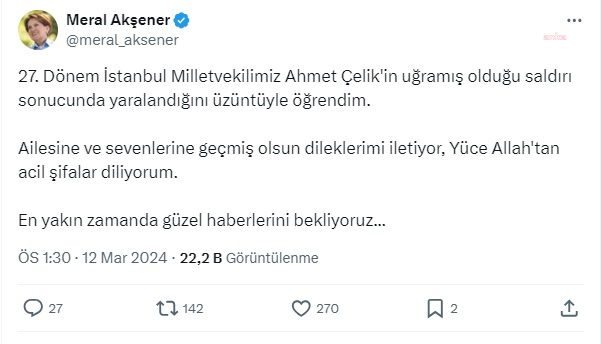 Akşener Ve Zorlu'dan Ahmet Çelik İçin Geçmiş Olsun Mesajı