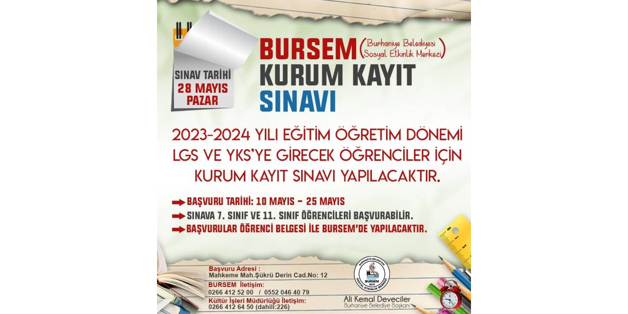 BURHANİYE BELEDİYESİ SOSYAL ETKİNLİK MERKEZİ'NİN KAYIT SINAVI İÇİN BAŞVURULAR BAŞLADI