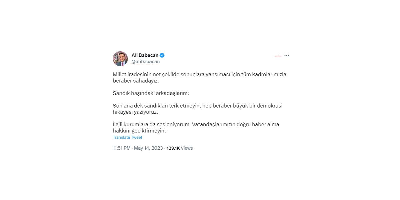 ALİ BABACAN: “SANDIKLARI TERK ETMEYİN, BERABER BÜYÜK BİR DEMOKRASİ HİKAYESİ YAZIYORUZ”