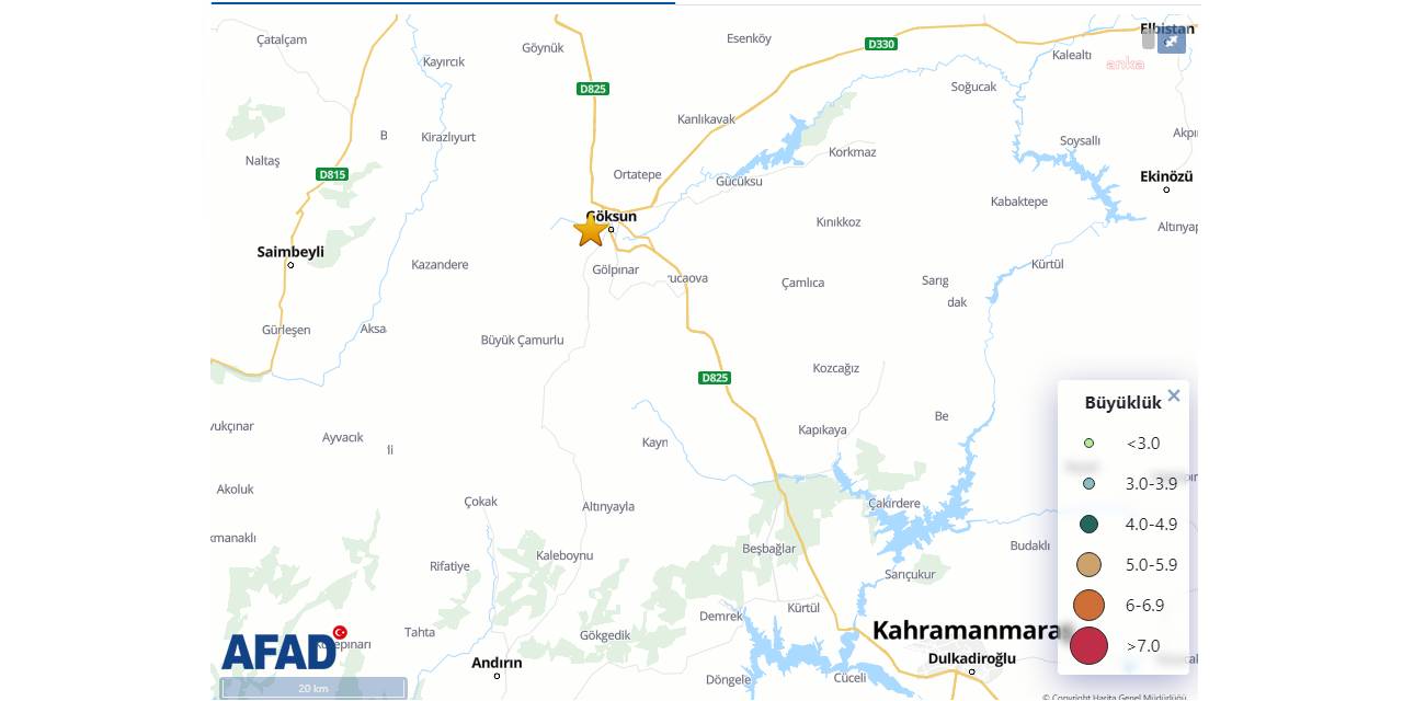 KAHRAMANMARAŞ’IN GÖKSUN İLÇESİNDE, 5.3 BÜYÜKLÜĞÜNDEKİ DEPREMİN ARDINDAN 4.0 BÜYÜKLÜĞÜNDE BİR DEPREM DAHA OLDU