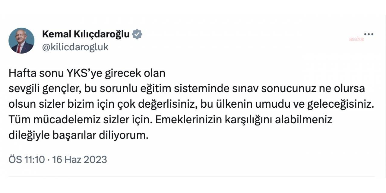 Kılıçdaroğlu Yks’ye Girecek Öğrencilere Başarılar Diledi