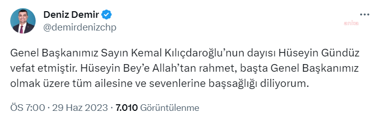 Kemal Kılıçdaroğlu’nun Dayısı Hüseyin Gündüz Hayatını Kaybetti