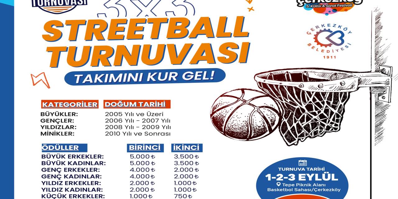 Çerkezköy Belediyesi'nin Streetball Turnuvası’na Başvurular Devam Ediyor