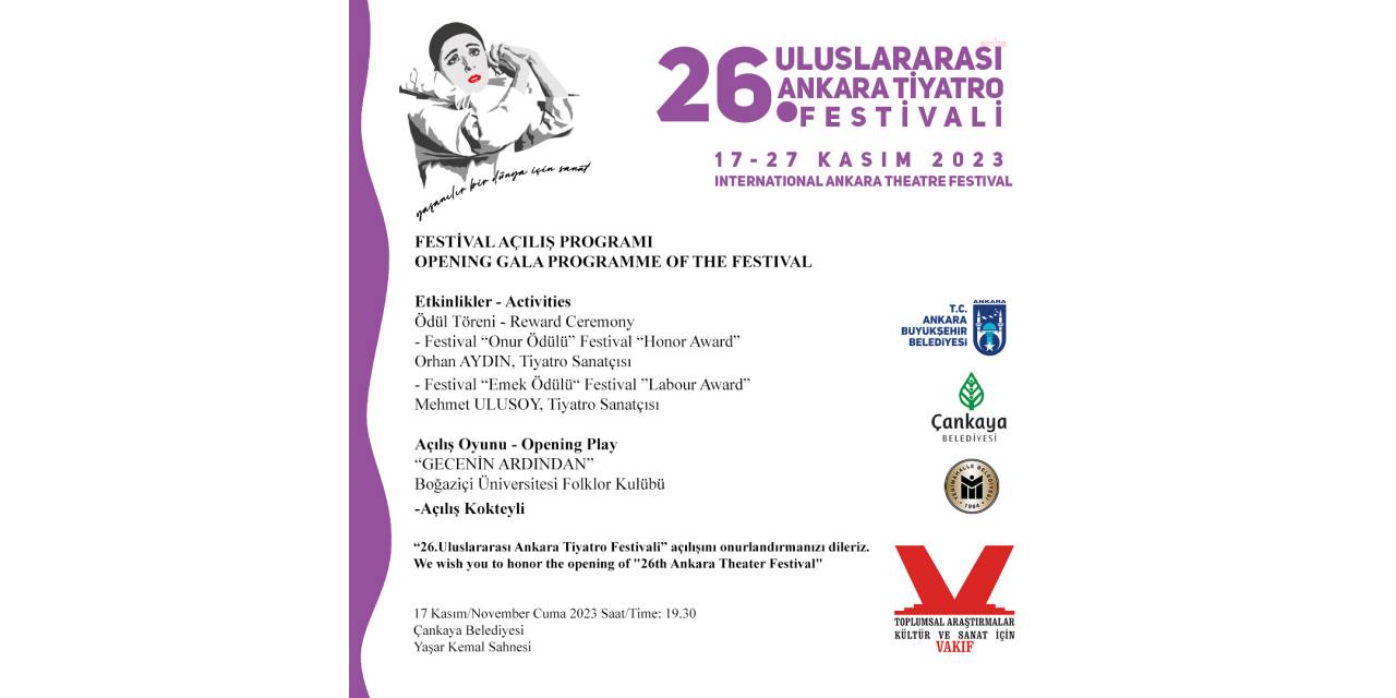 26. Uluslararası Ankara Tiyatro Festivali Programı Belirlendi